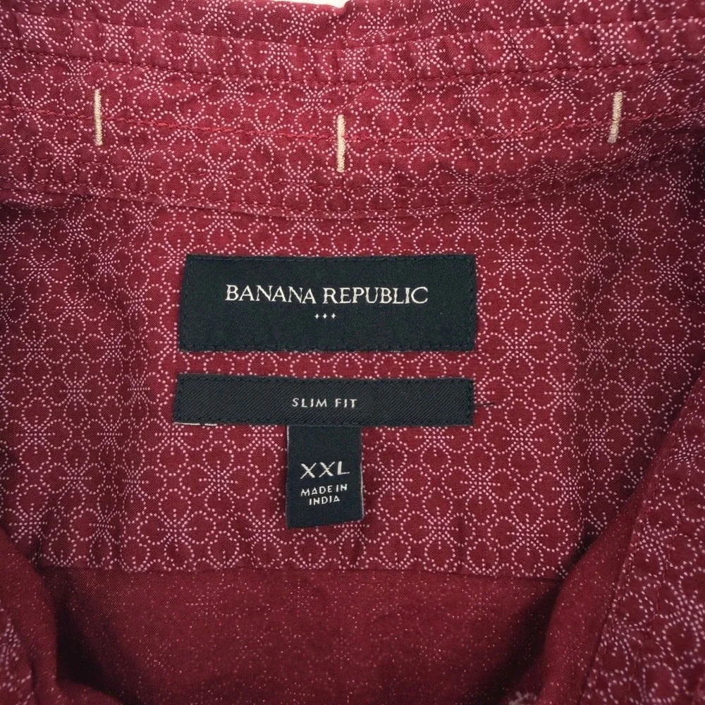 Banana Republic BShirt Mens XXL Burgundy Floral Slim Fit Organic Cotton SS